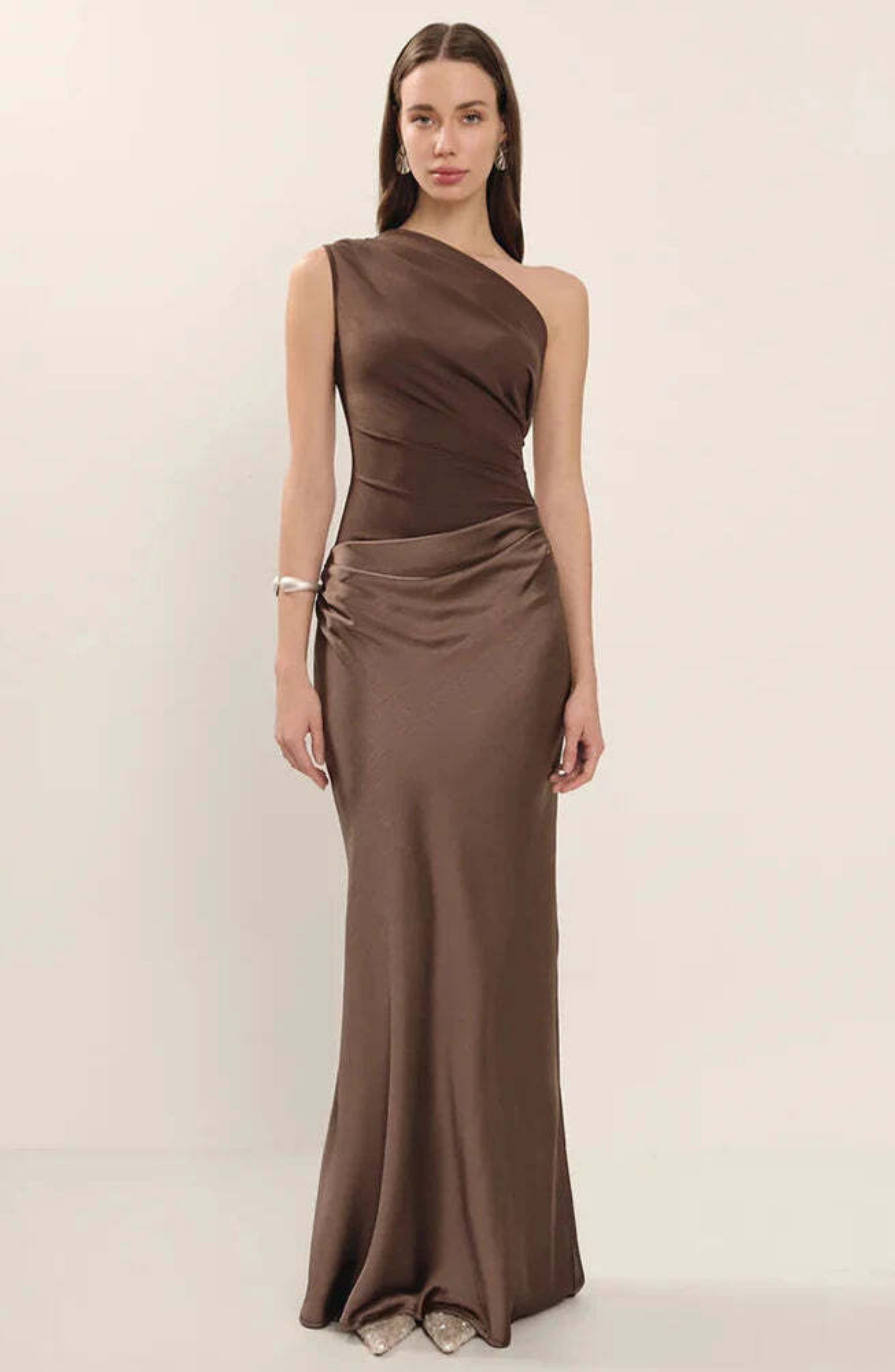 glossy satin dress Stretch Satin Sleek Long Glitter Prom Dress