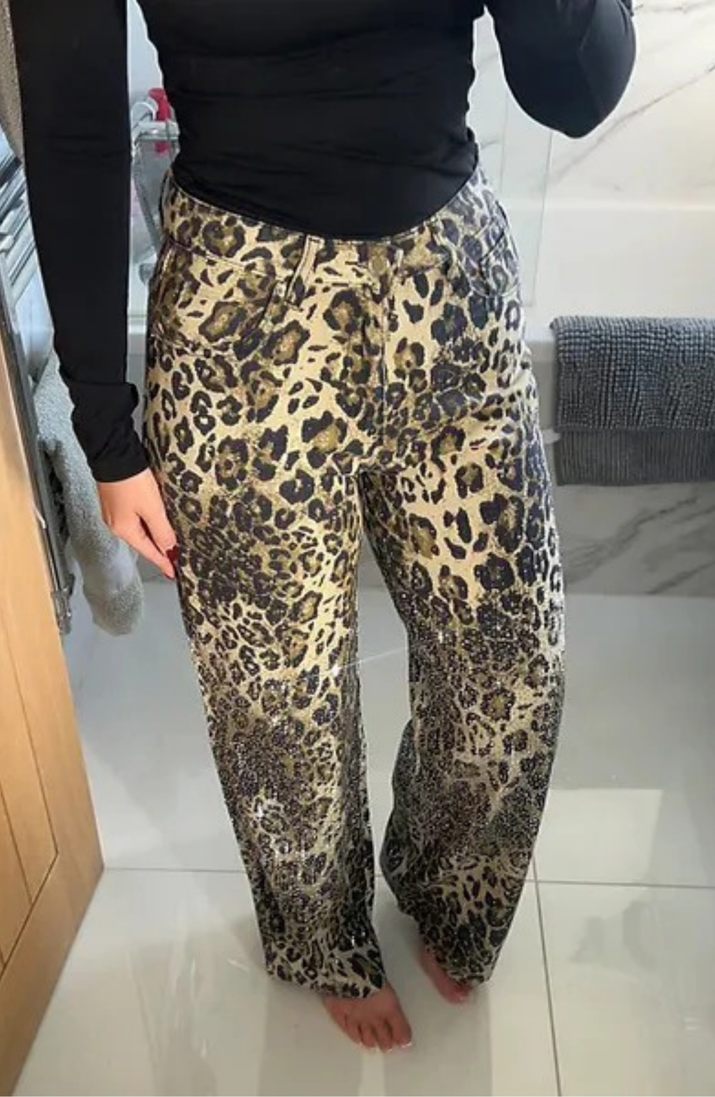 Leopard Straight Diamanté Jeans