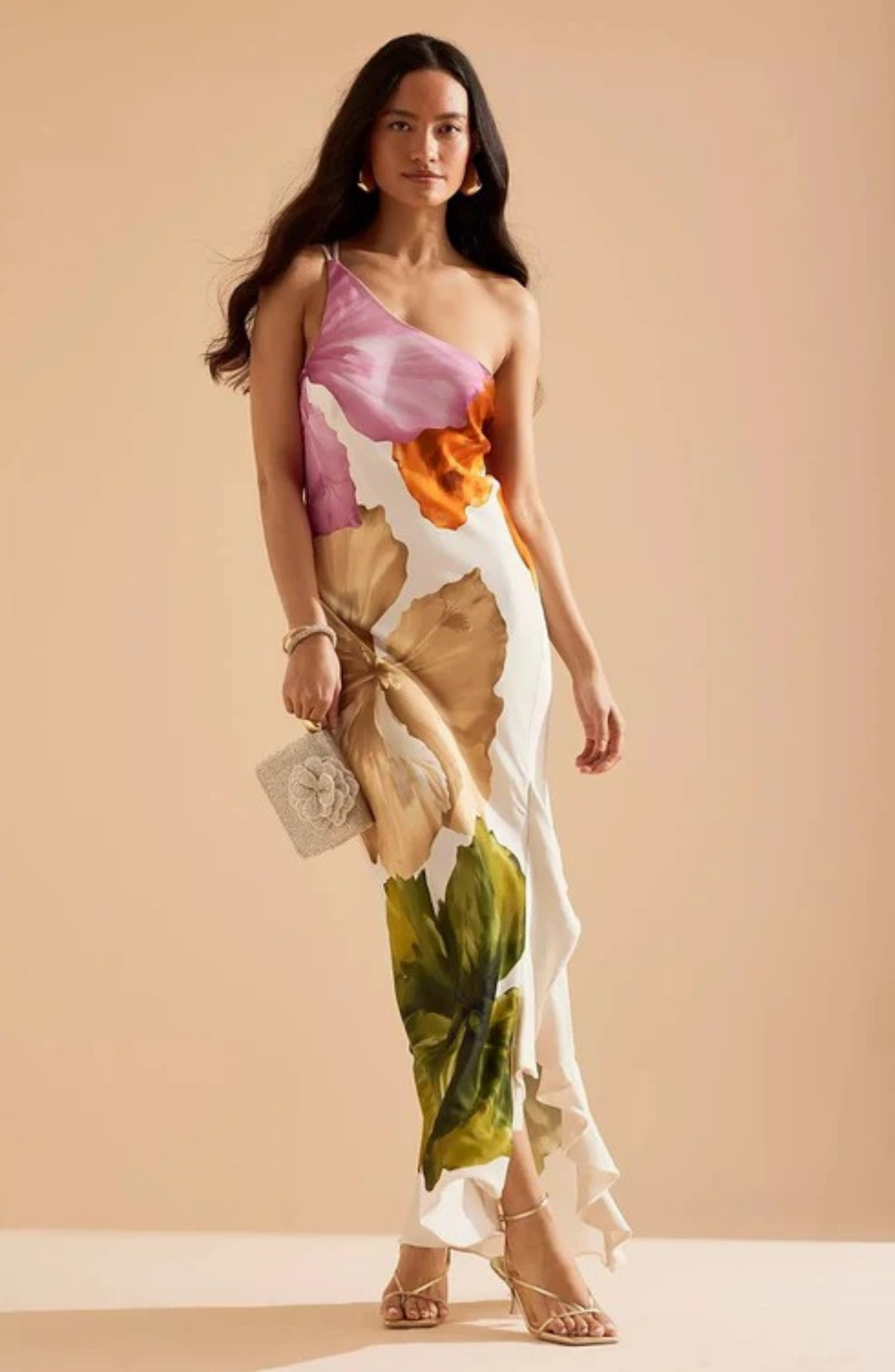 Floral Ruffle One-Shoulder Maxi Dress