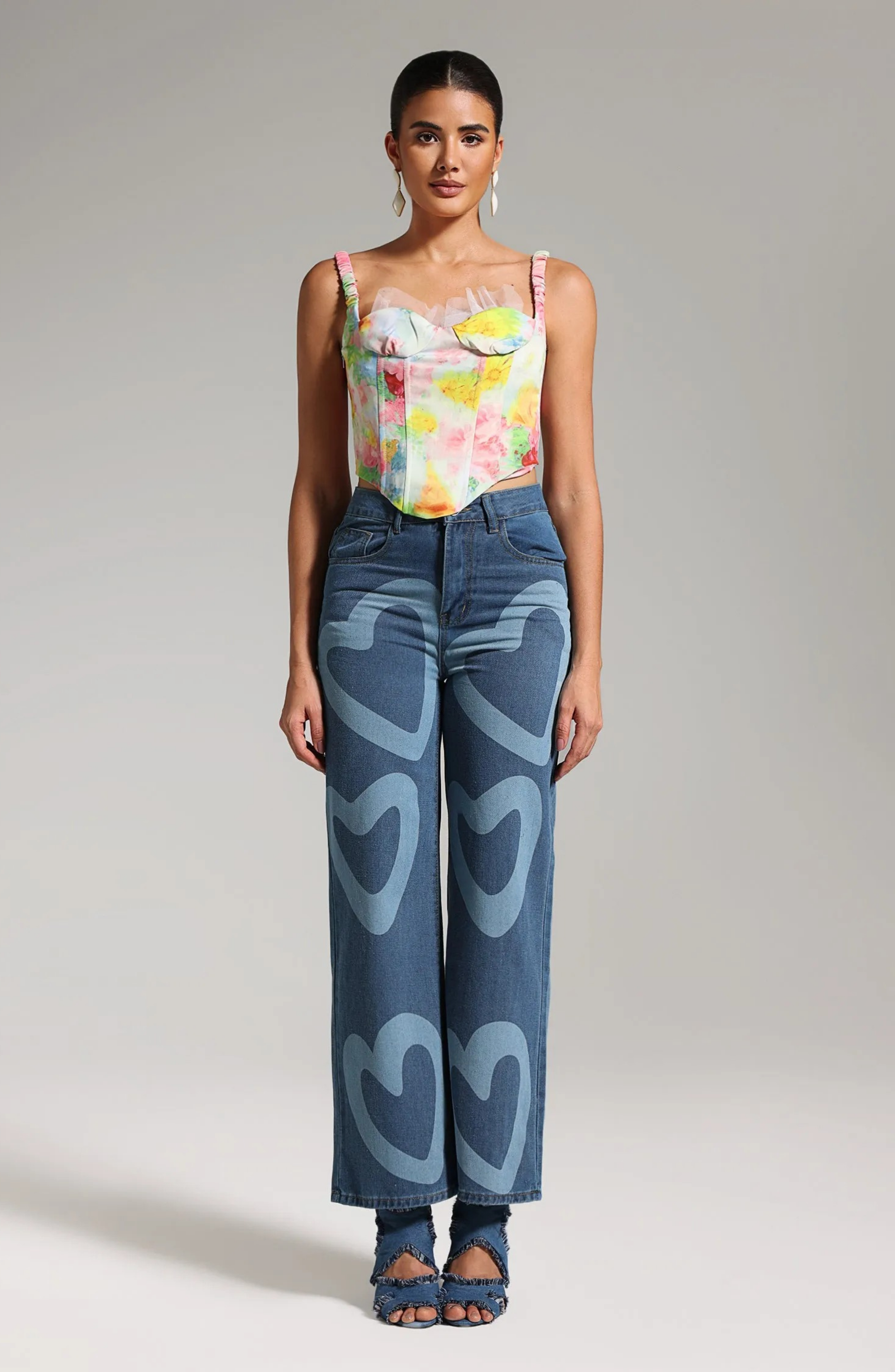 SERAFE HEARTS PRINT JEANS