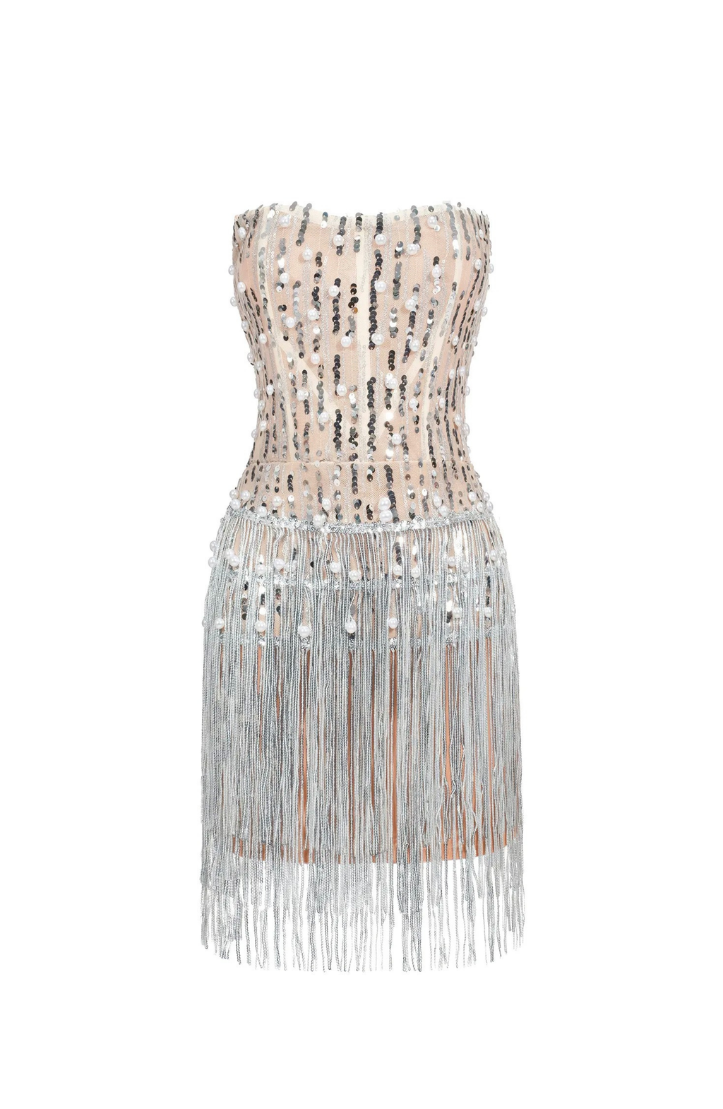 SOREL PEARL SEQUIN TASSEL MINI DRESS