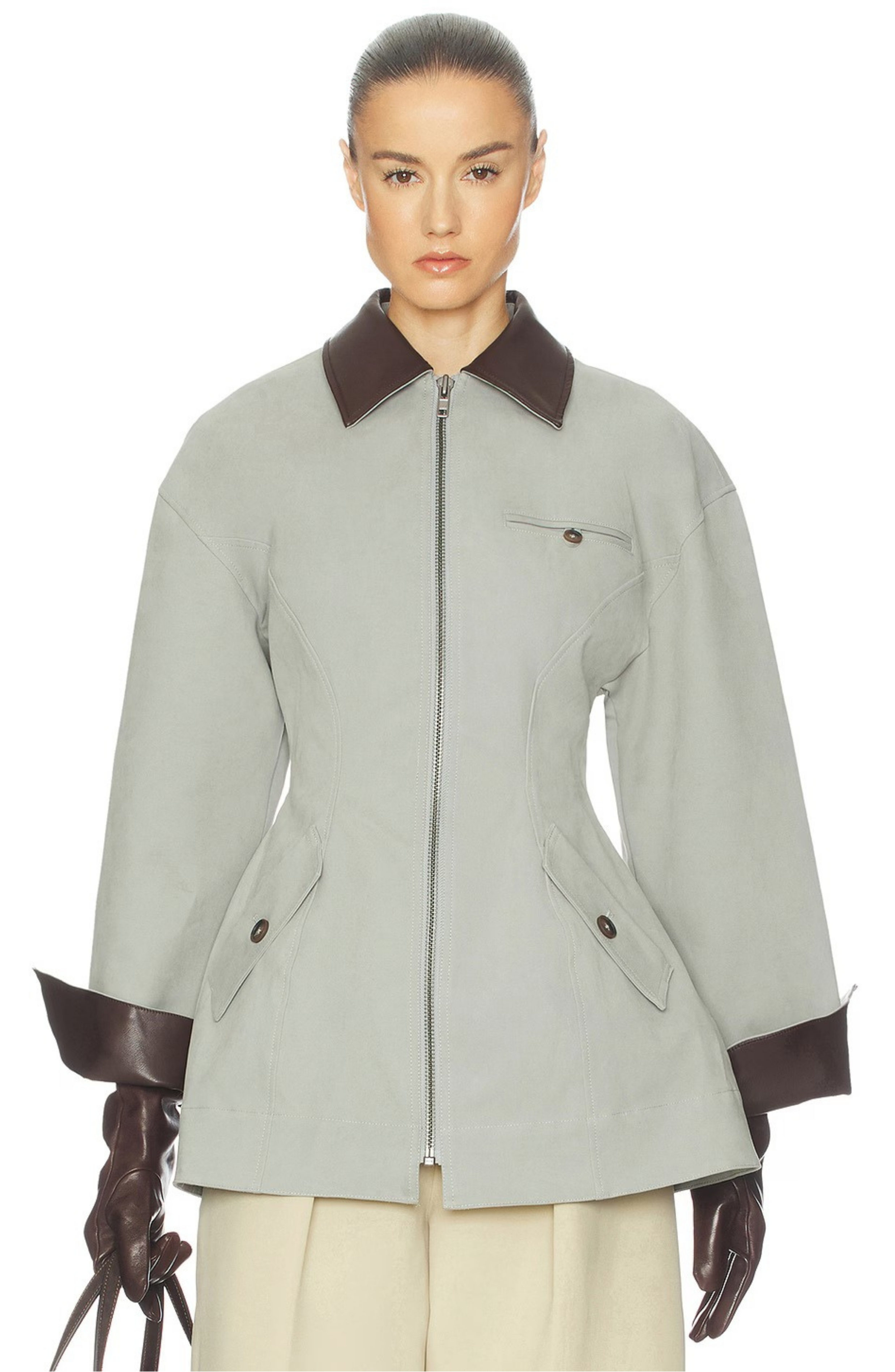 Light Grey Oversized cropped PU Jackey