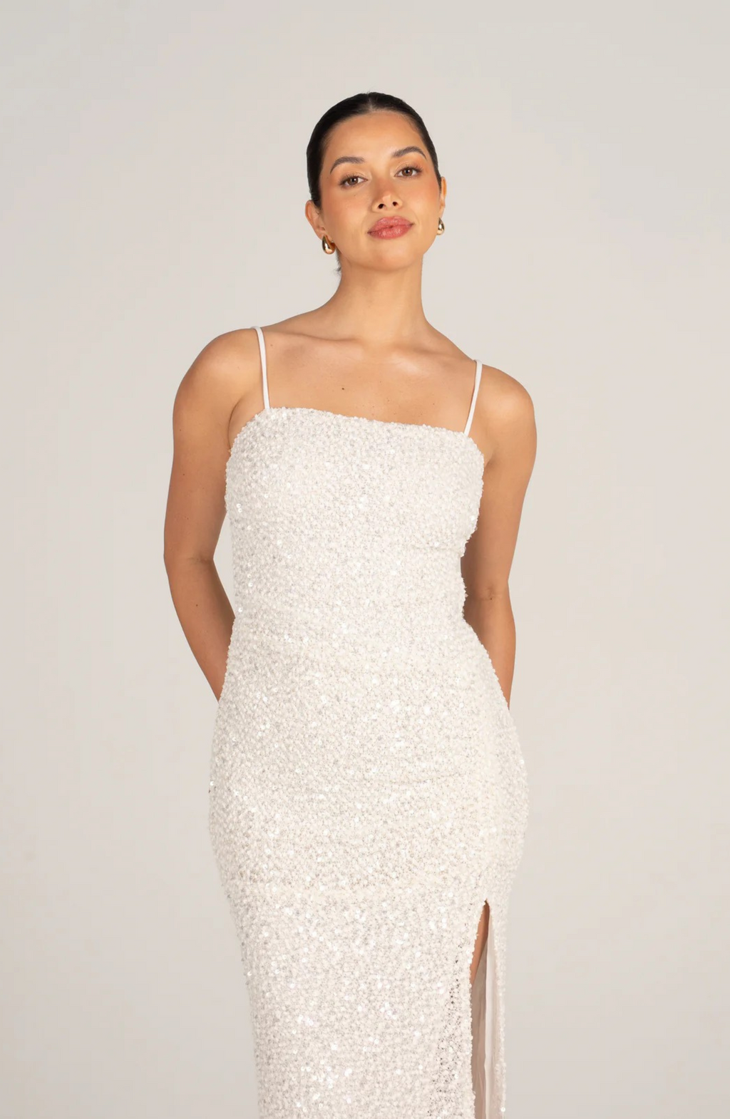 IMANI WOVEN SEQUIN WHITE PARTY MAXI DRESS