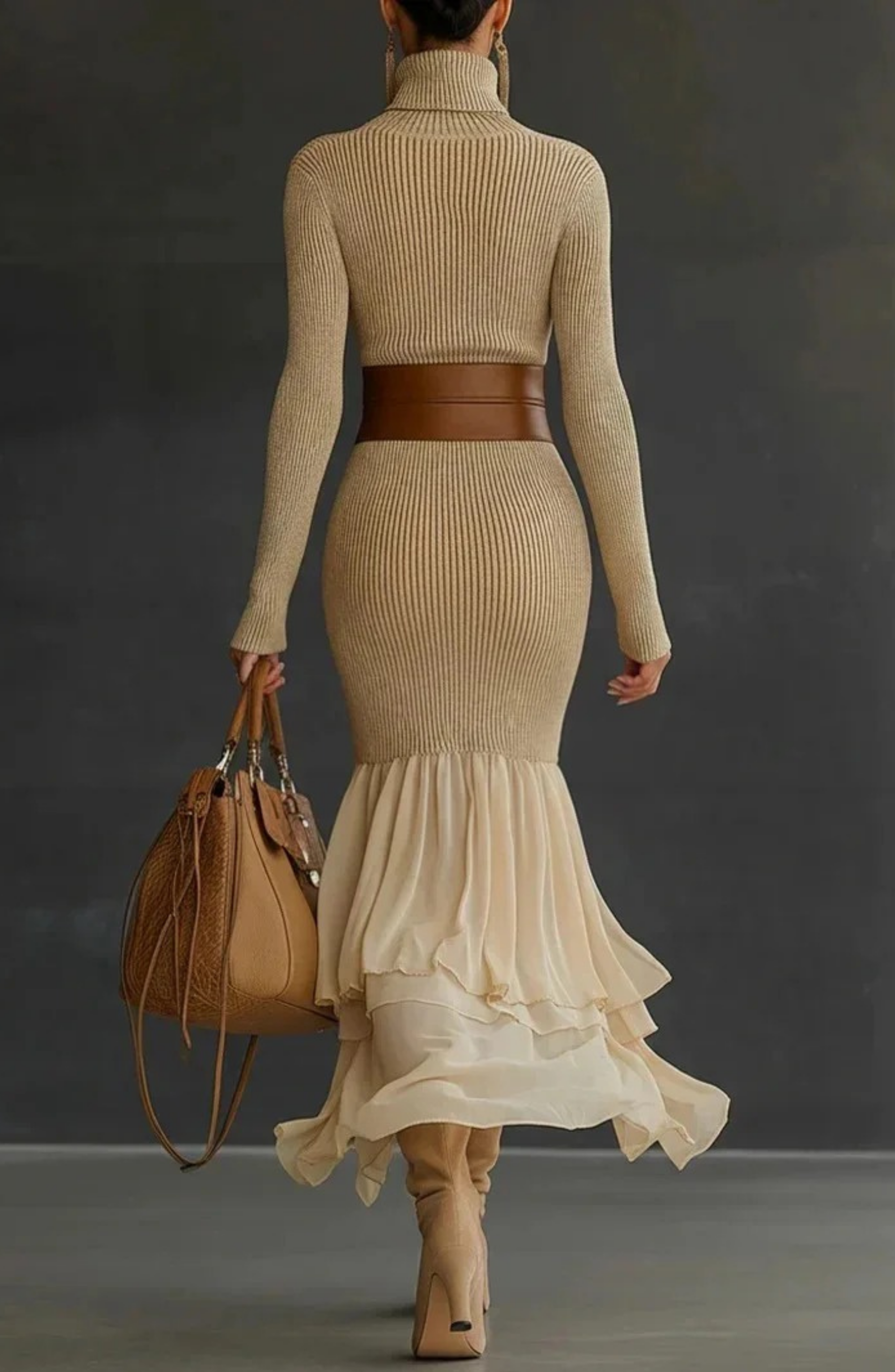 Élan Camel Turtleneck Knit Dress