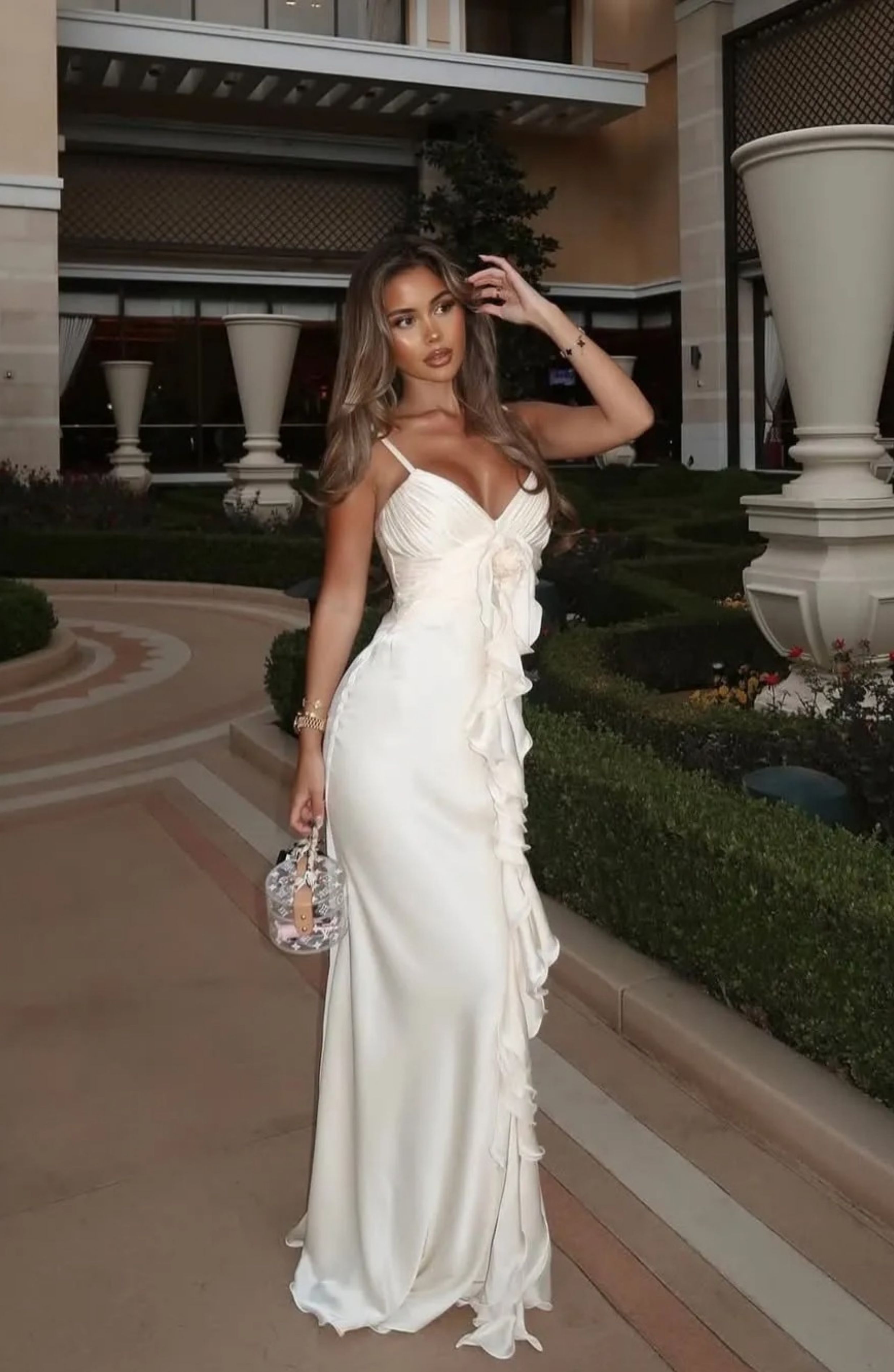 Yvonne V-Neck Flowers Flounce Maxi Dress