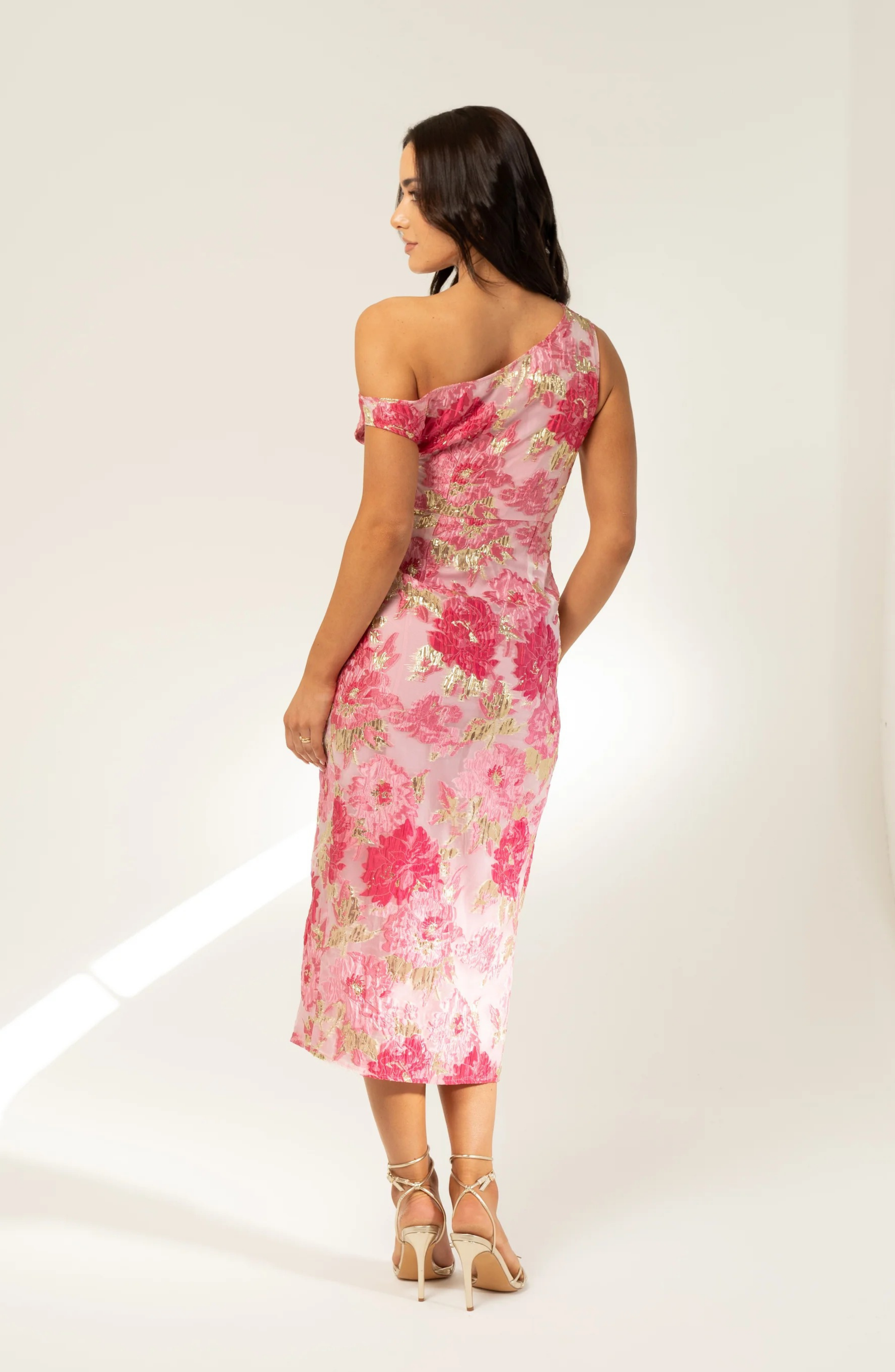 MICHELE DROP SHOULDER PINK FLORAL MIDI DRESS