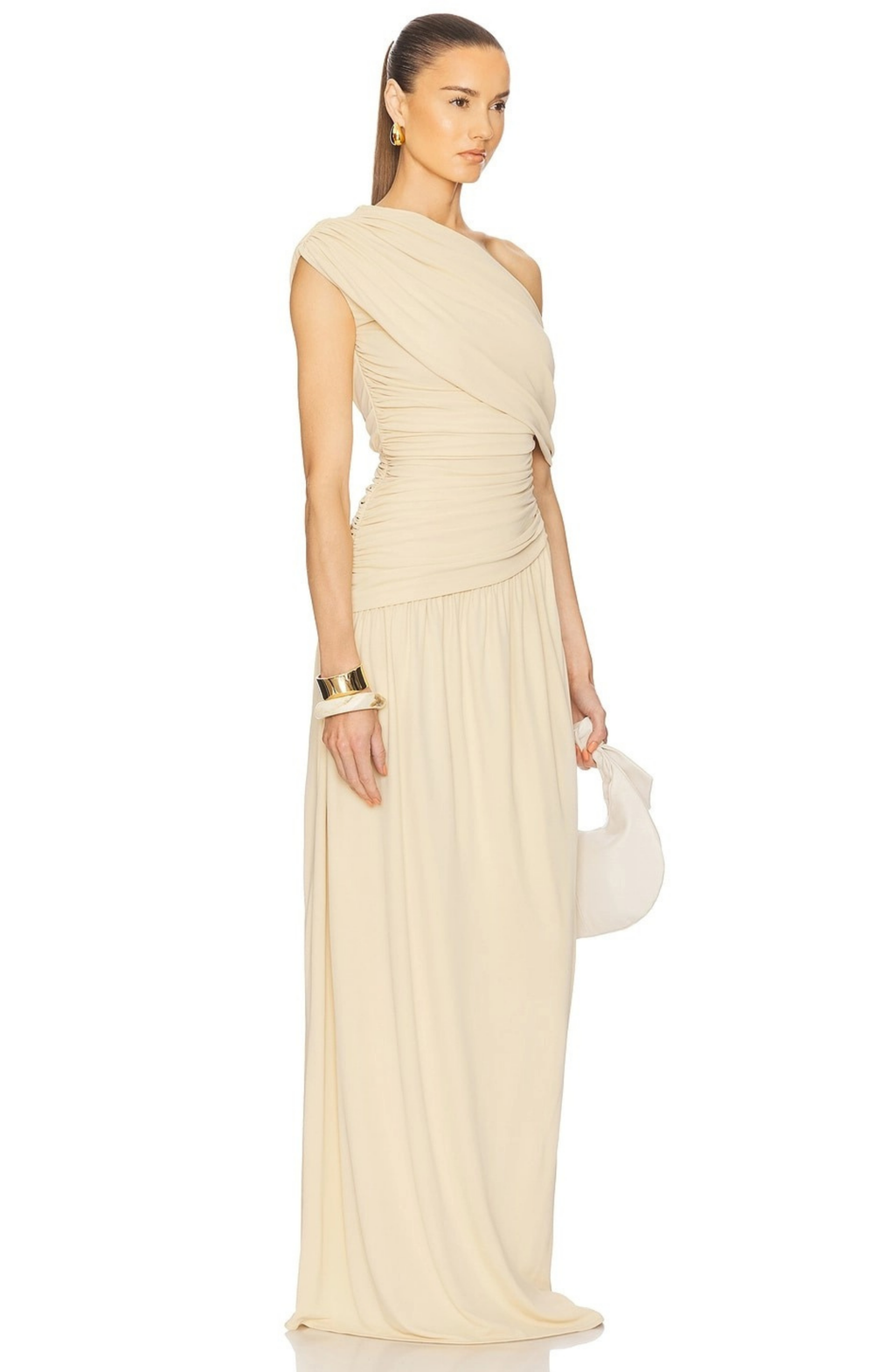 Gathering Solid One-Shoulder Maxi Dress