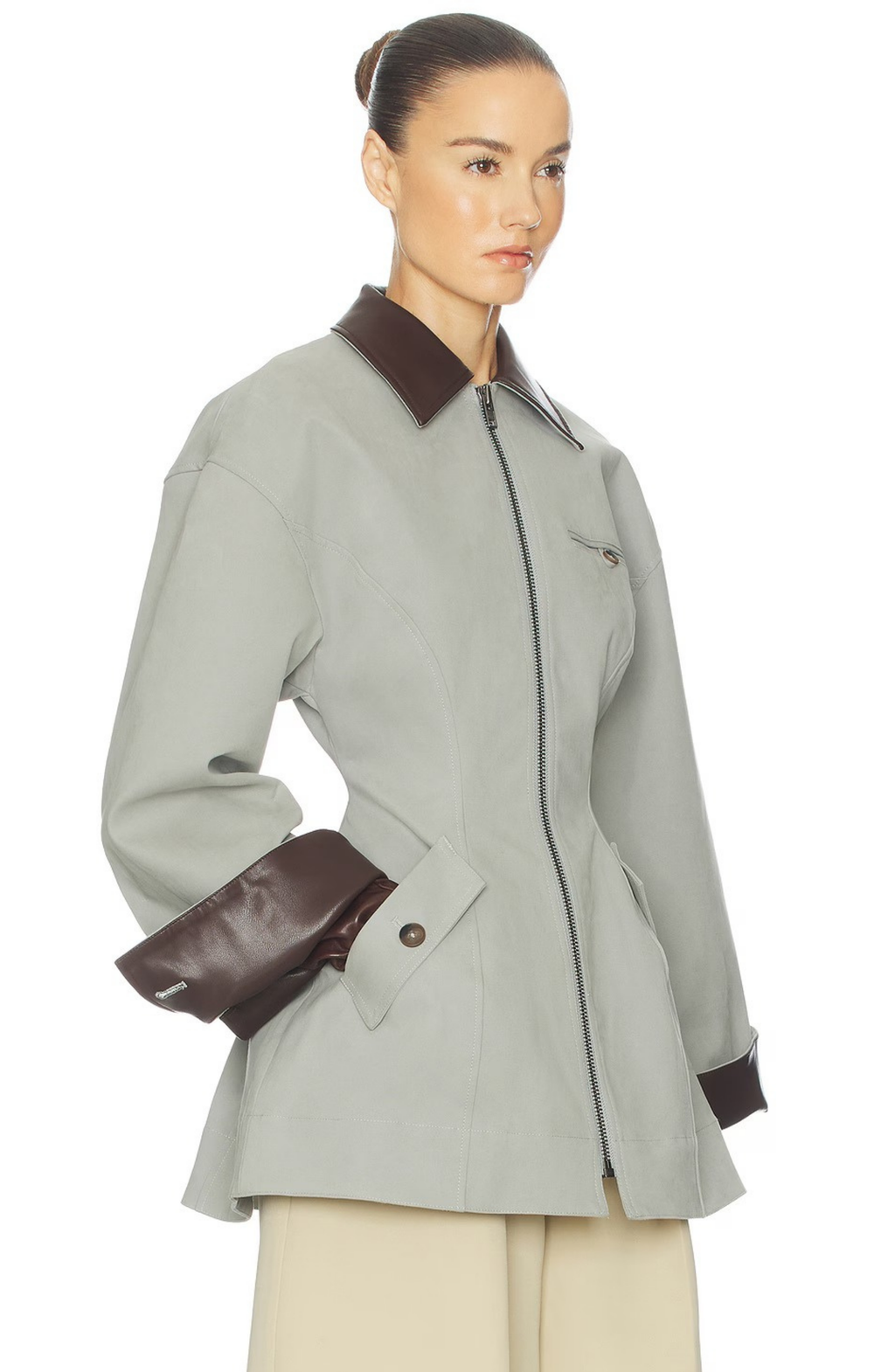 Light Grey Oversized cropped PU Jackey