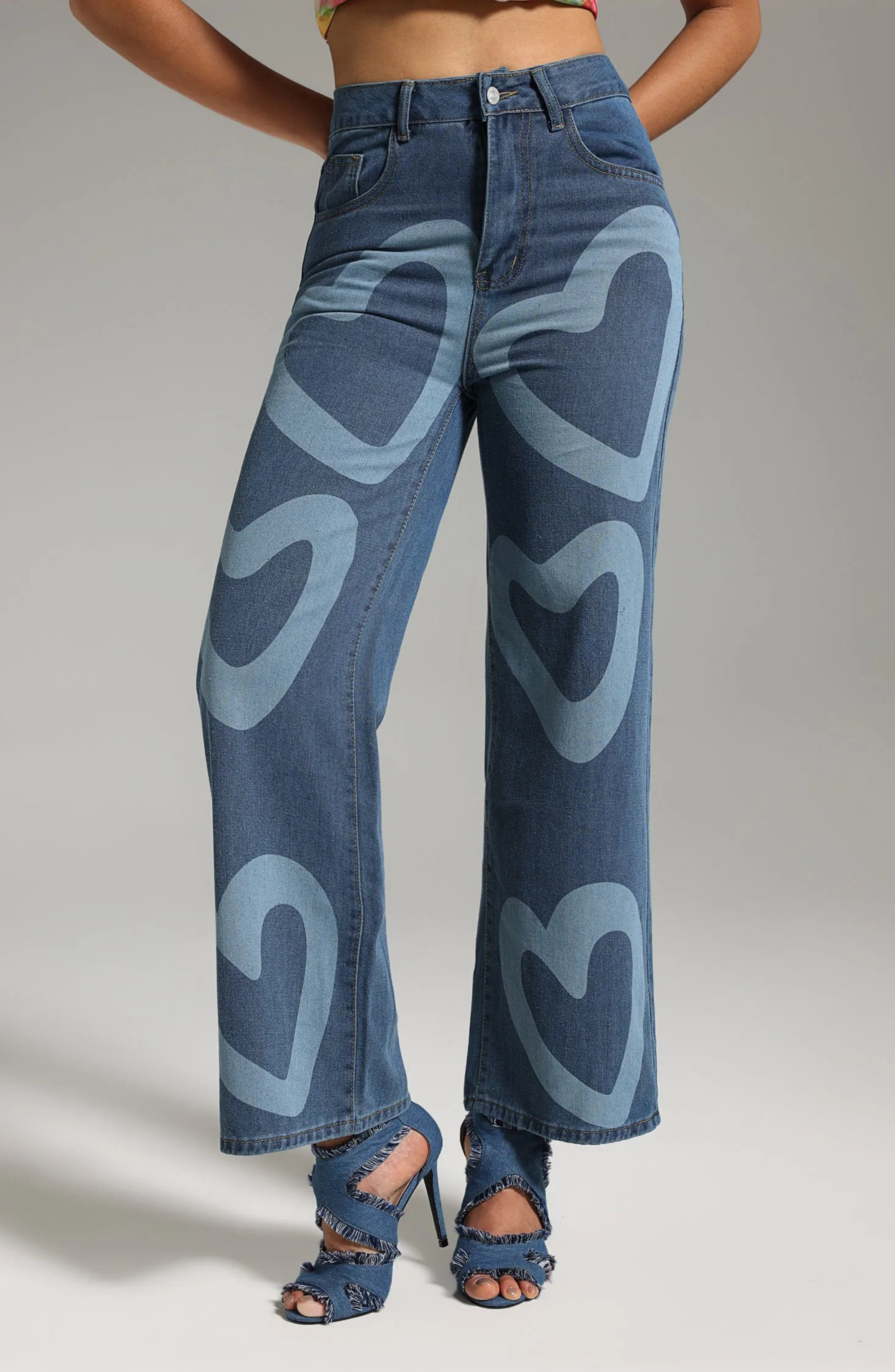 SERAFE HEARTS PRINT JEANS