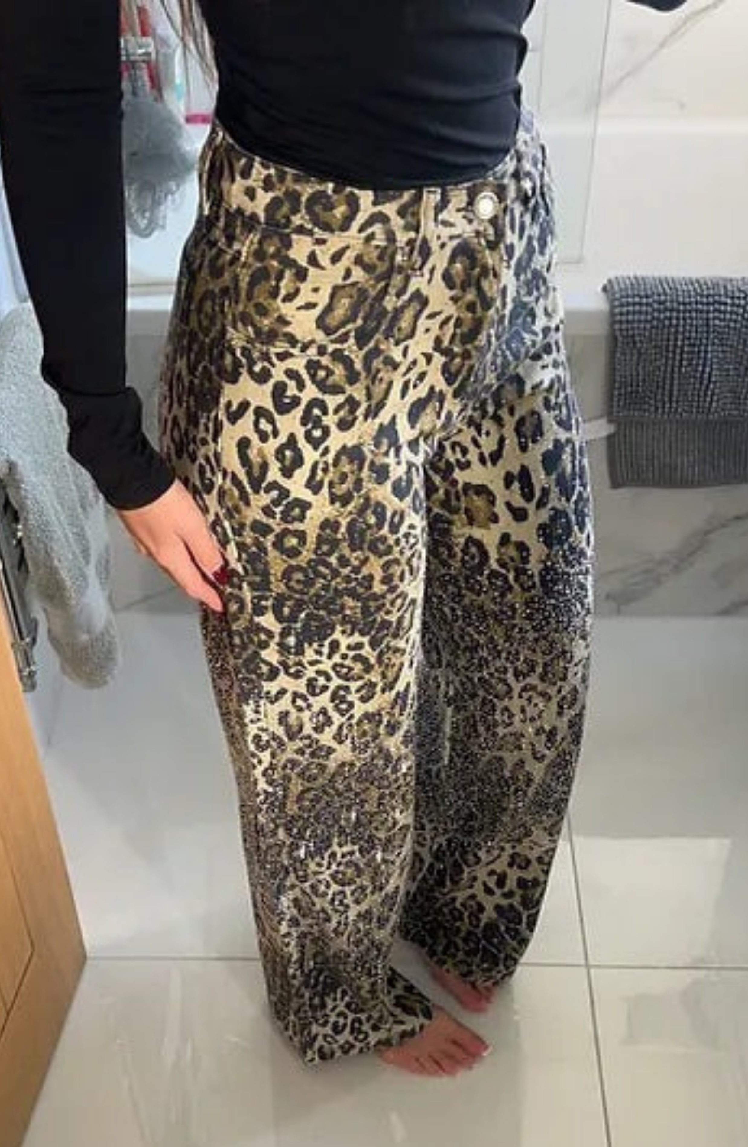 Leopard Straight Diamanté Jeans
