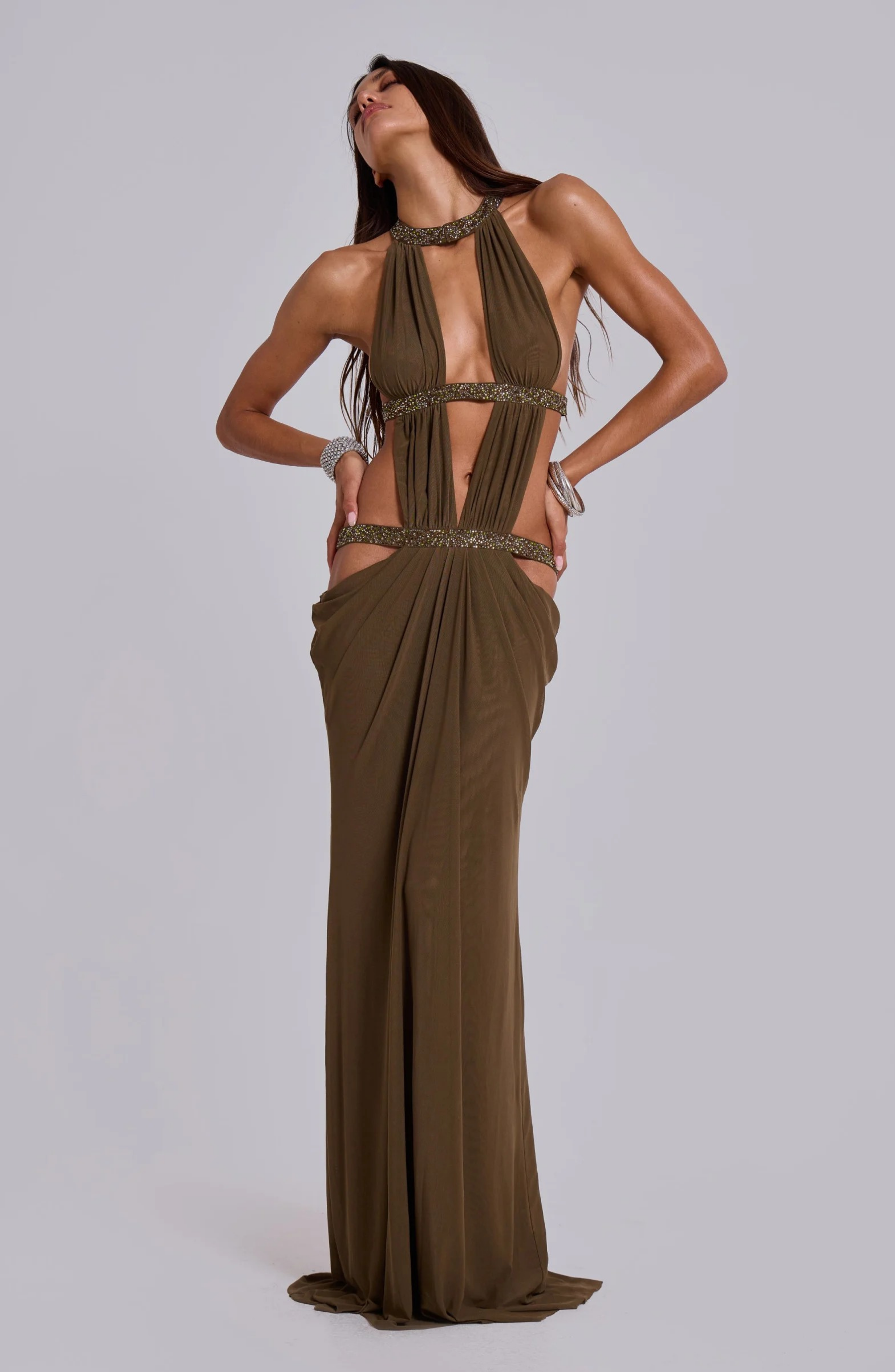 Eden Cut Goddess Maxi Dress, Brown / XS Eden Cut Goddess Maxi Dress, Brown / XS