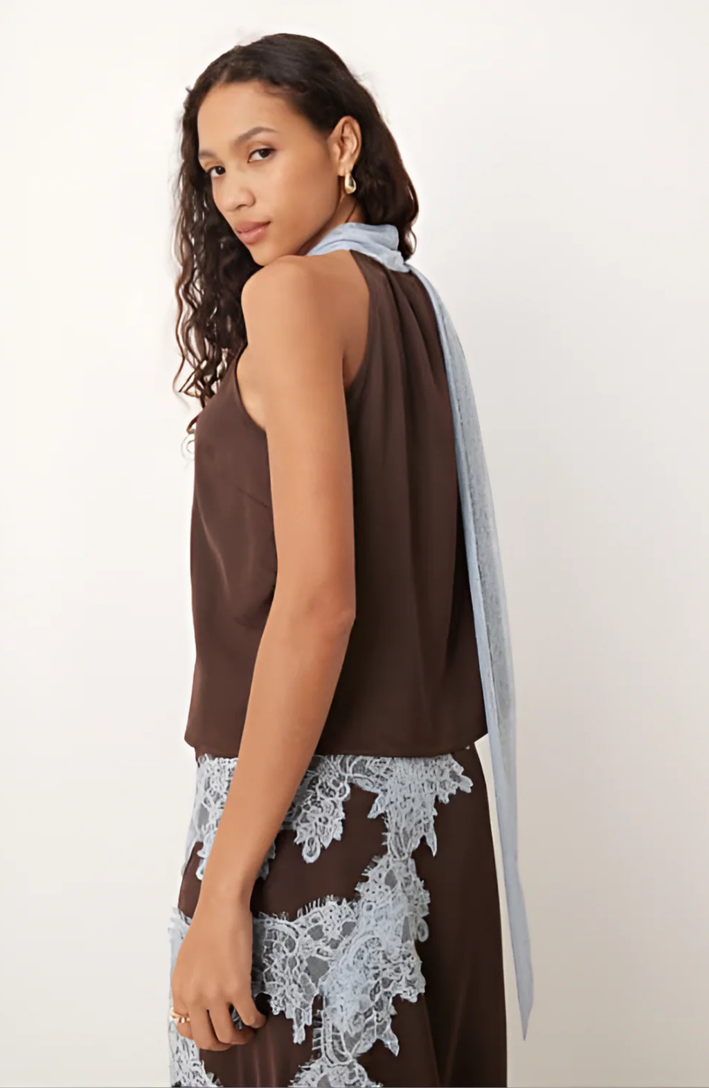 Contrast Lace Halter Neck Skirt Set