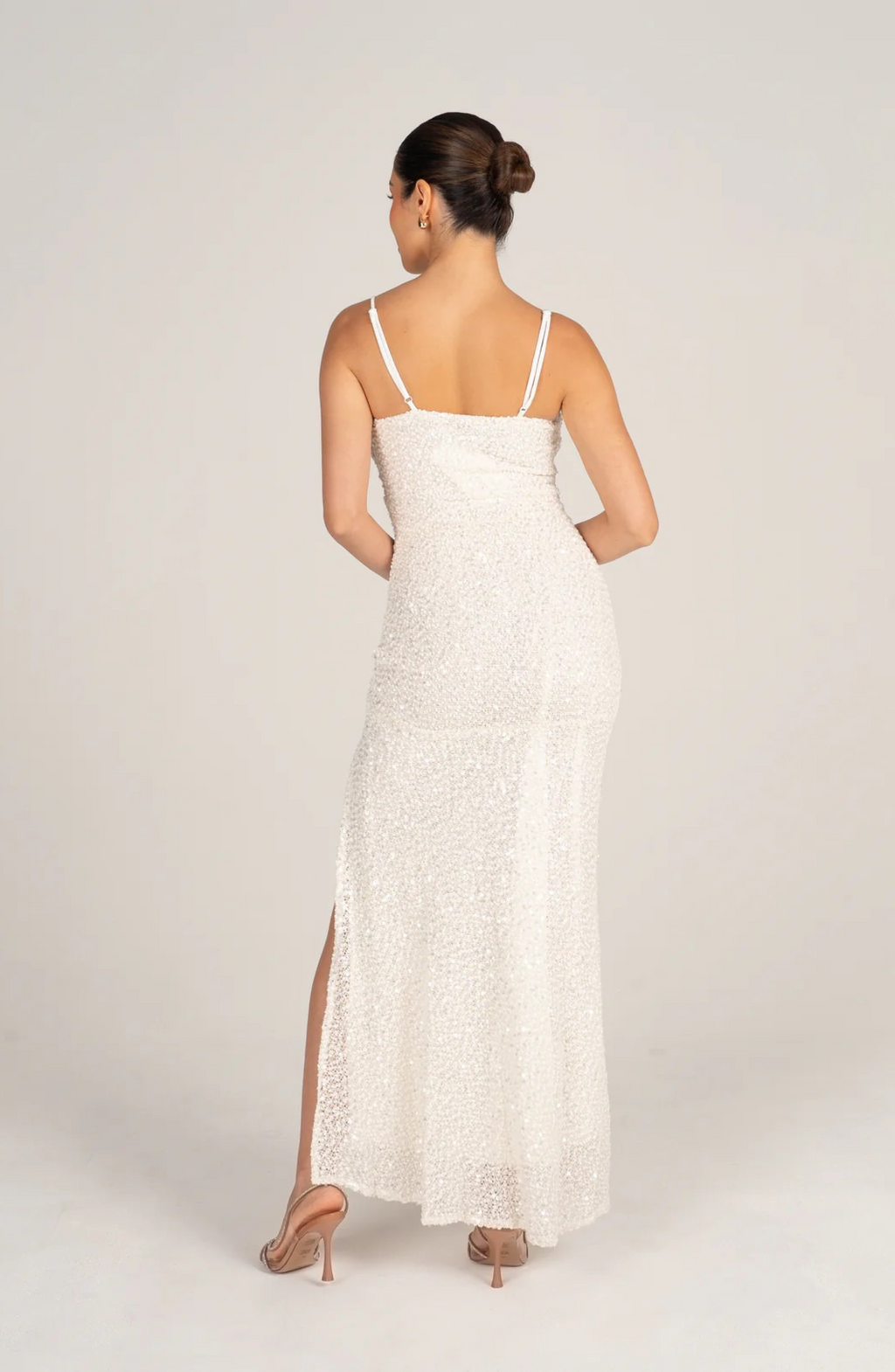 IMANI WOVEN SEQUIN WHITE PARTY MAXI DRESS