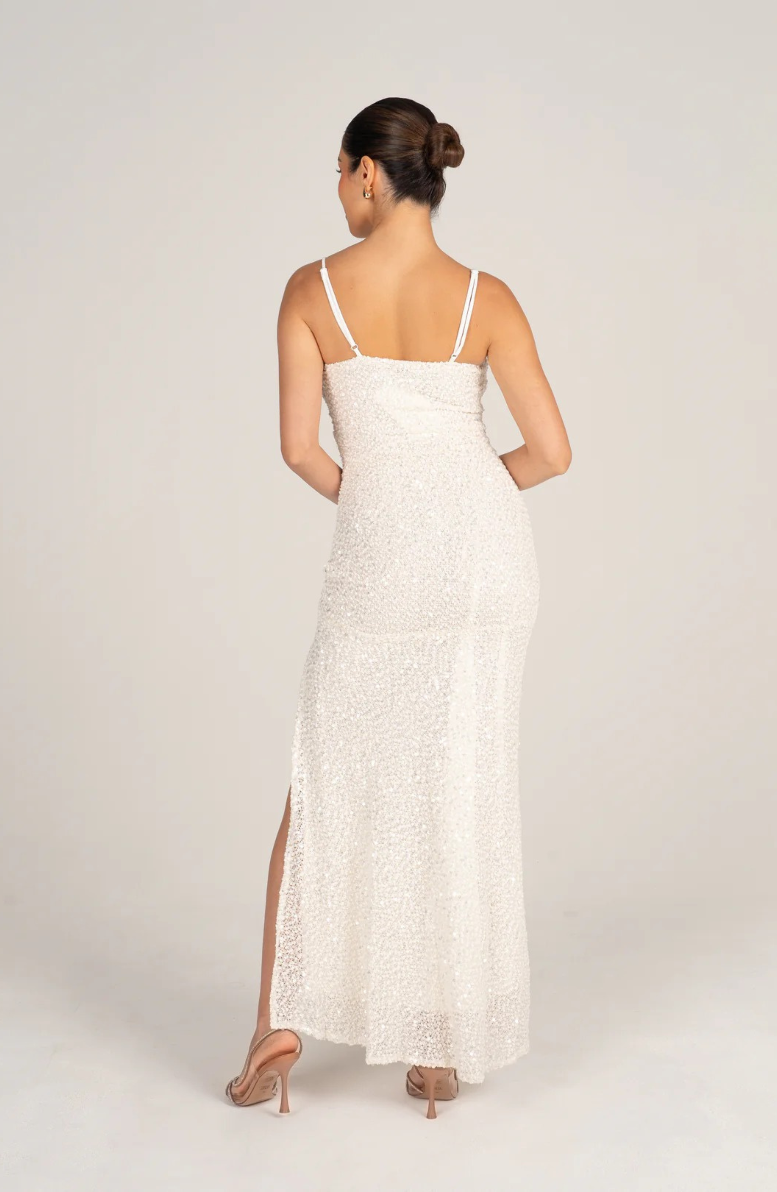 IMANI WOVEN SEQUIN WHITE PARTY MAXI DRESS