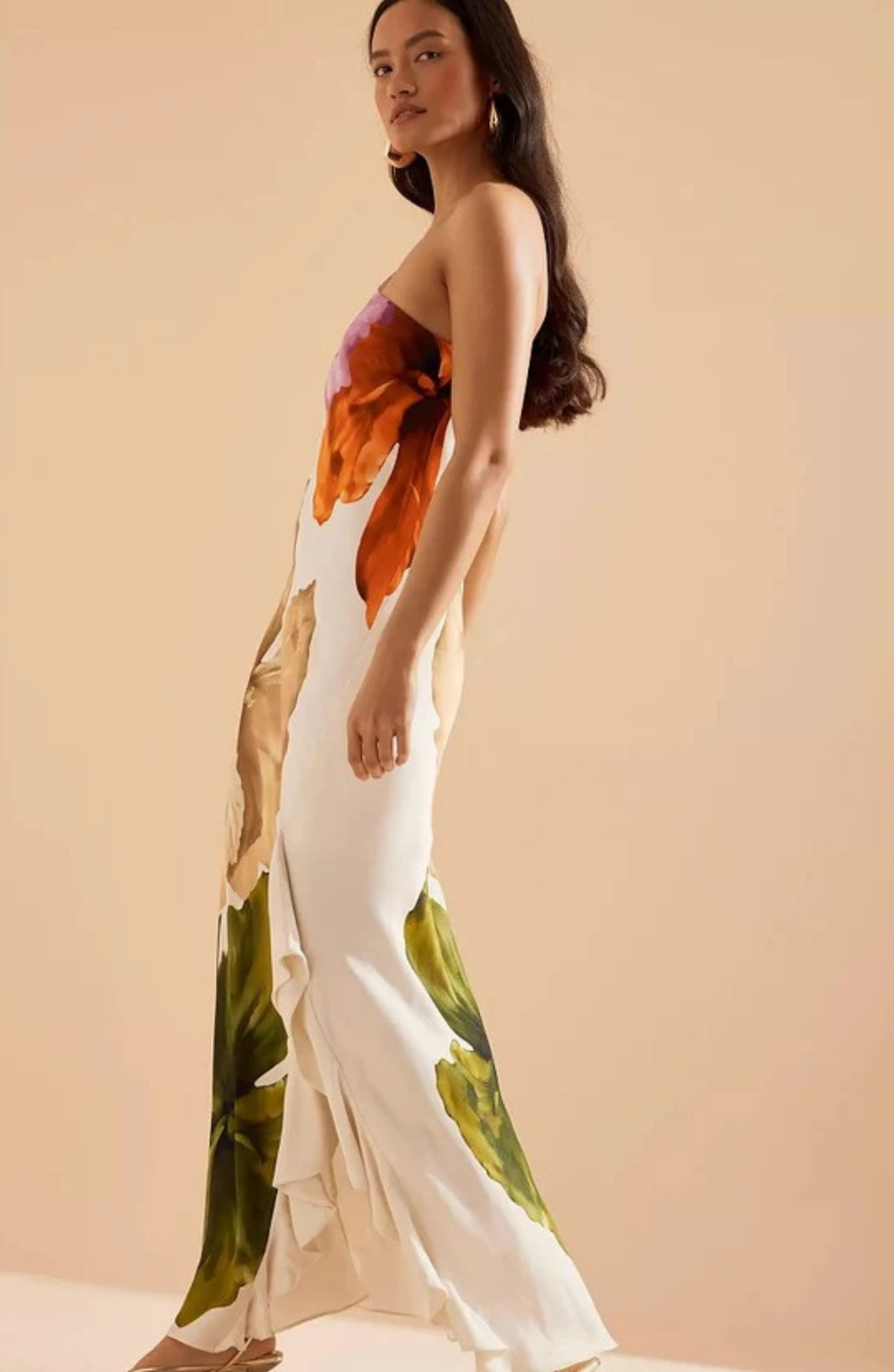 Floral Ruffle One-Shoulder Maxi Dress