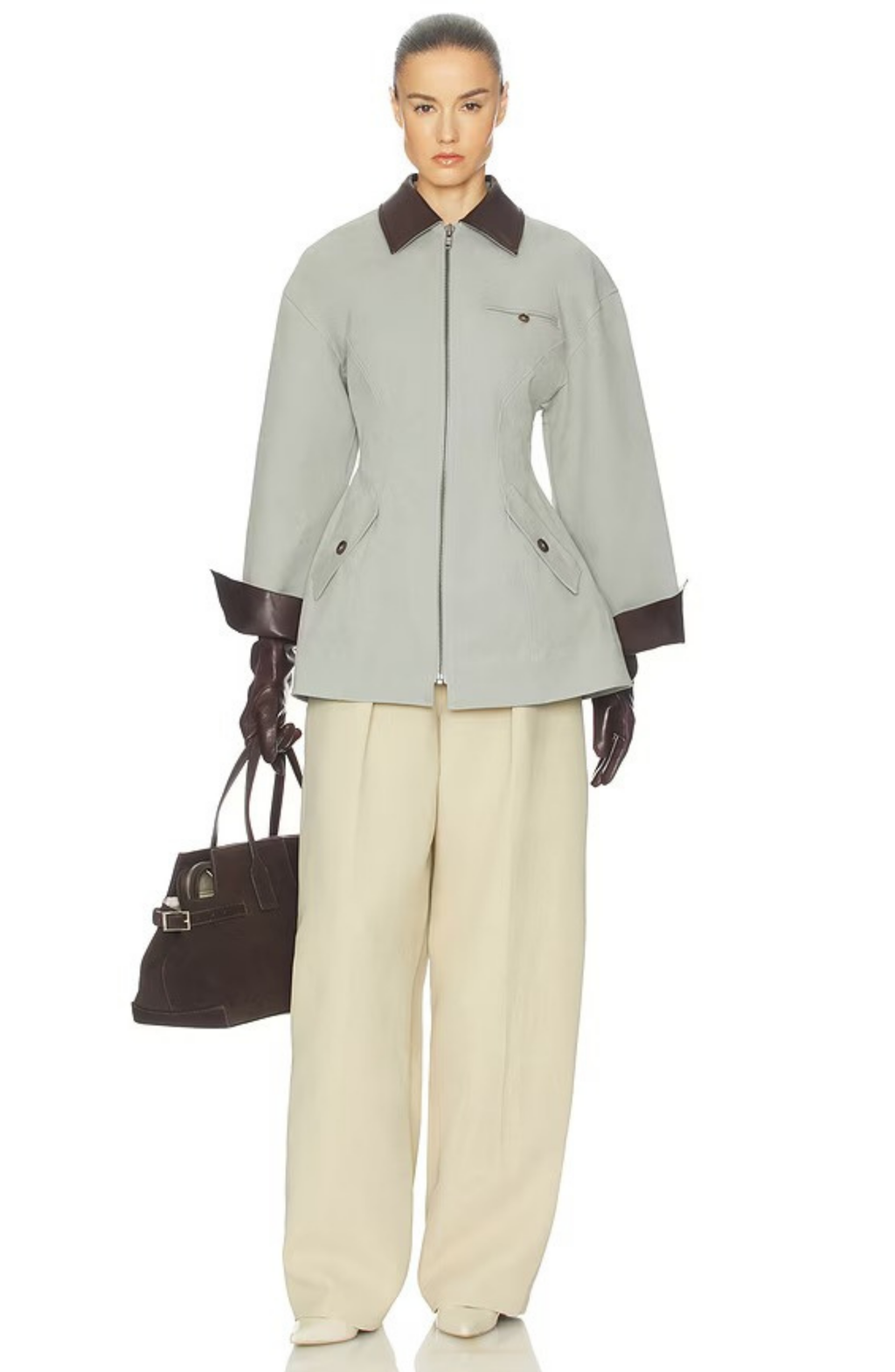 Light Grey Oversized cropped PU Jackey