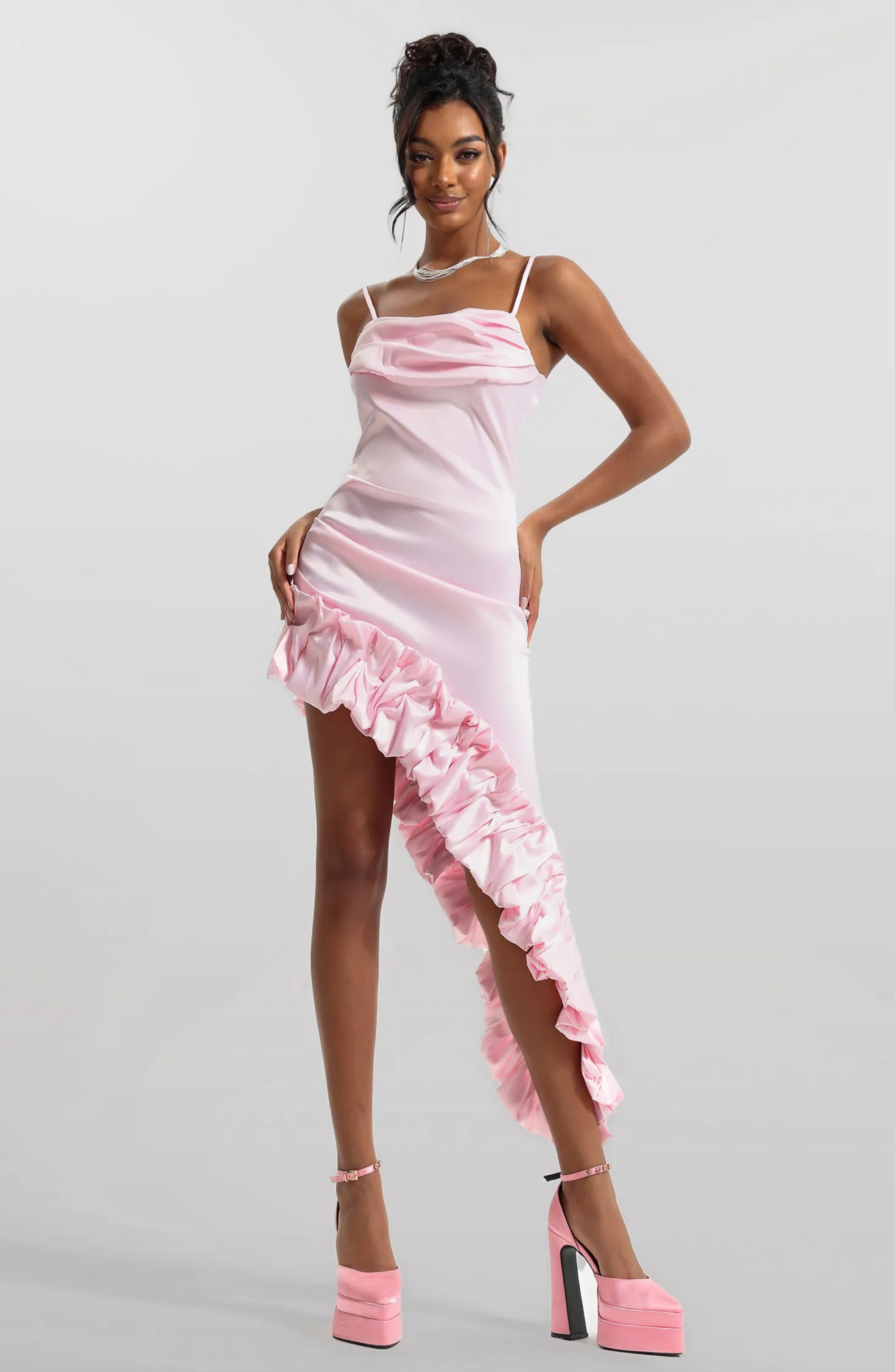 SOLID SLEEVELESS ARGARIC LACE MIDI GRESS