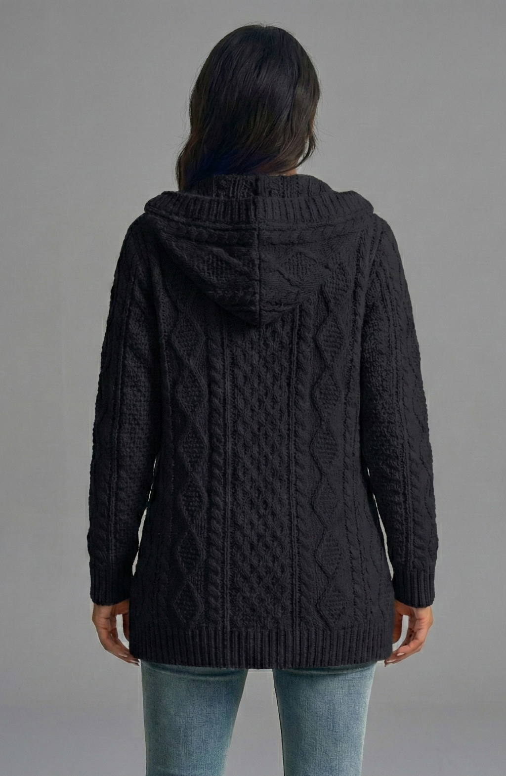 Long Hooded Wool Cardigan