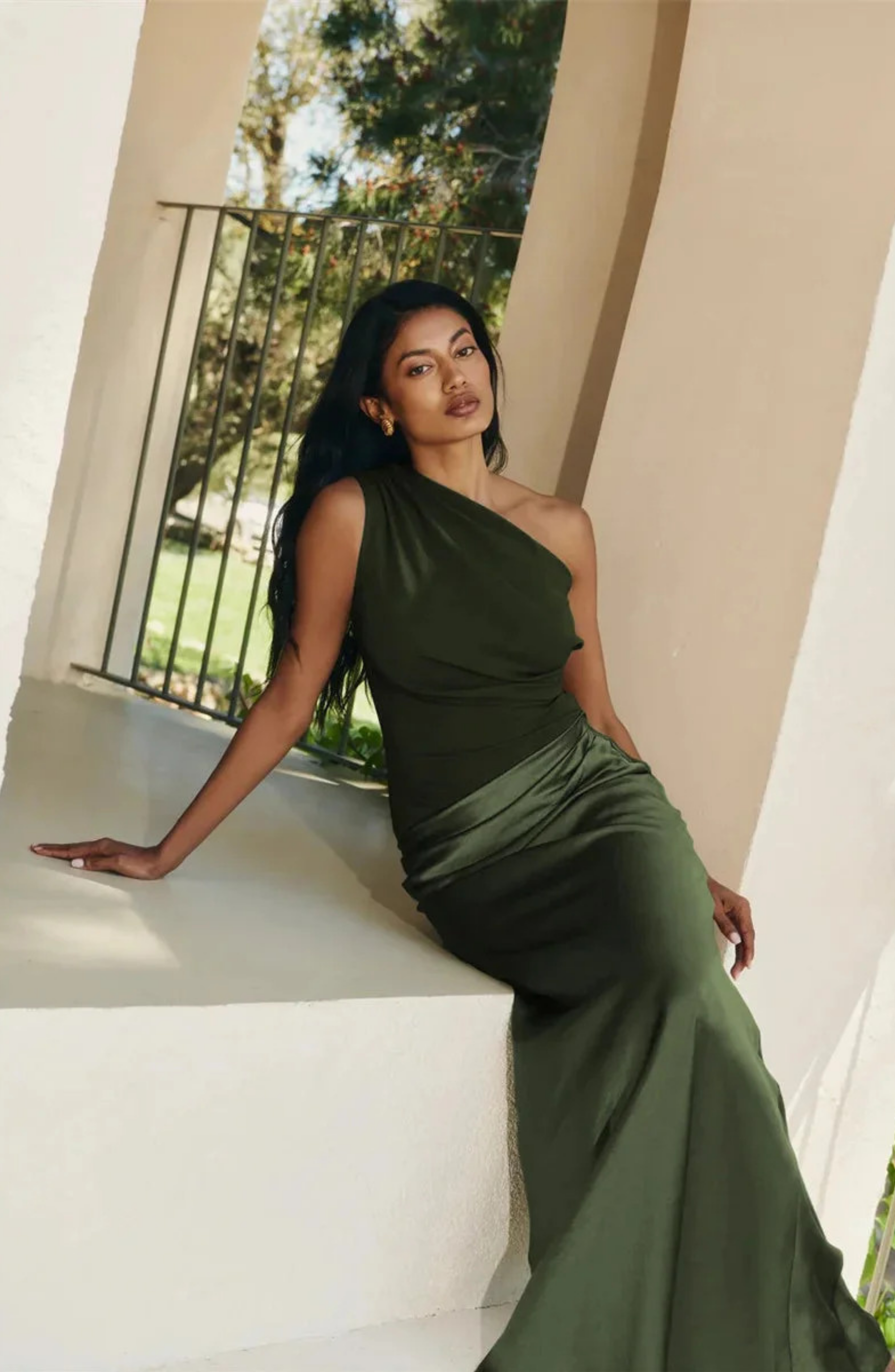 Glossy One-Shoulder Satin Gown