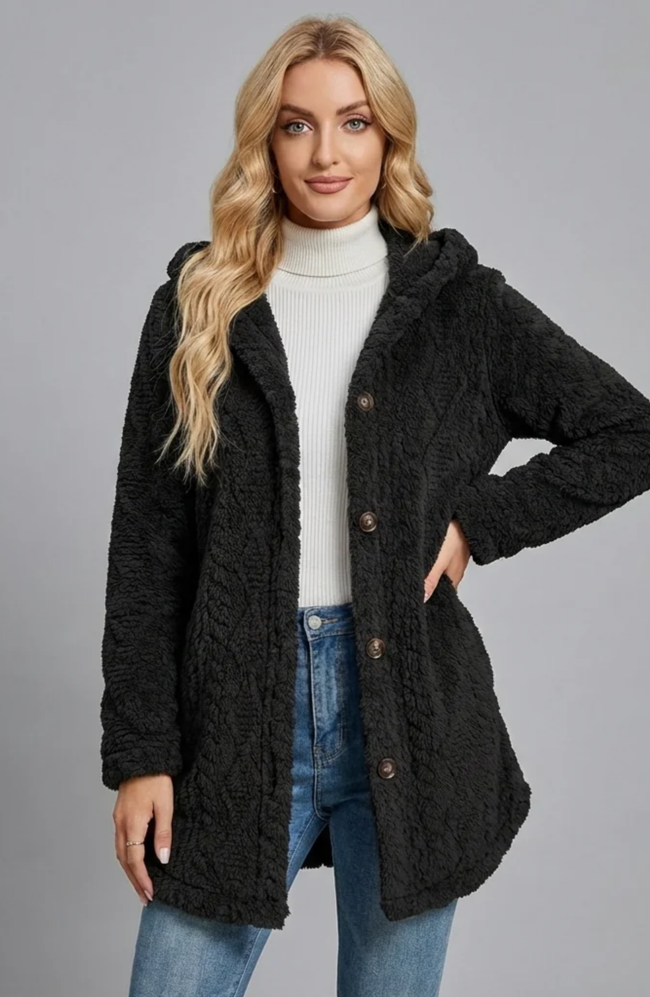 Long Hooded Wool Cardigan