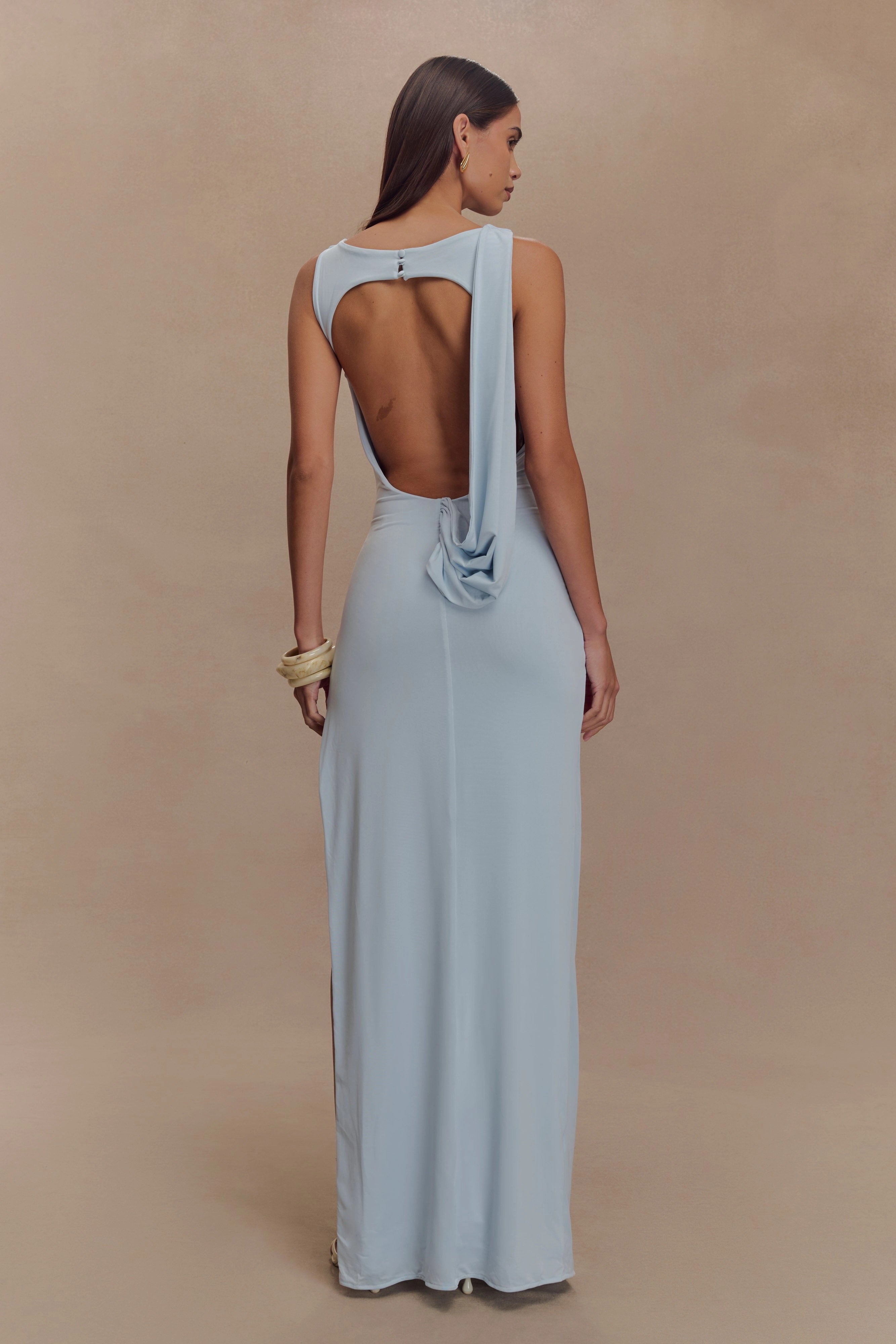 SOLID GATHERING SPLIT MAXI DRESS