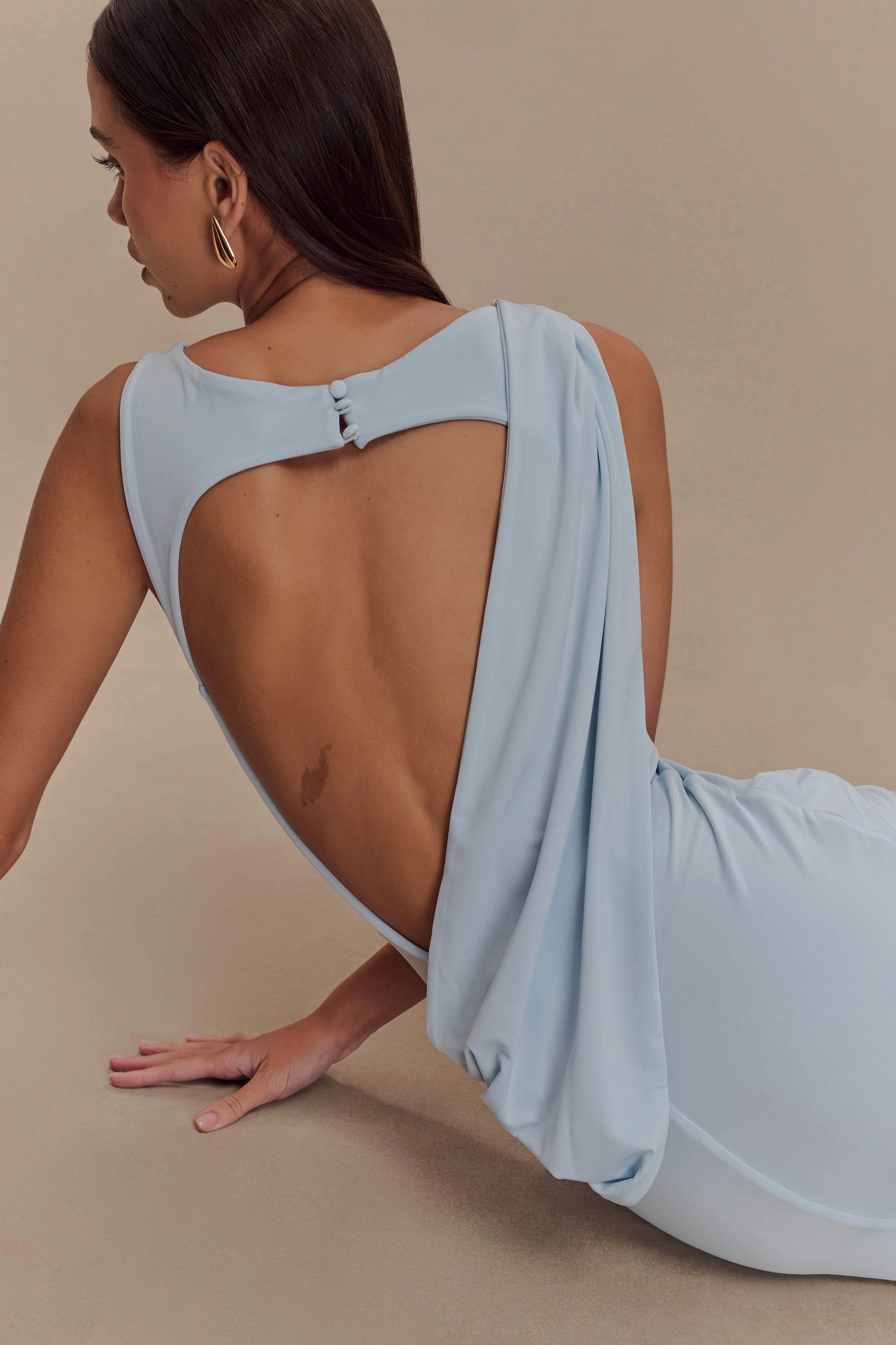 SOLID GATHERING SPLIT MAXI DRESS