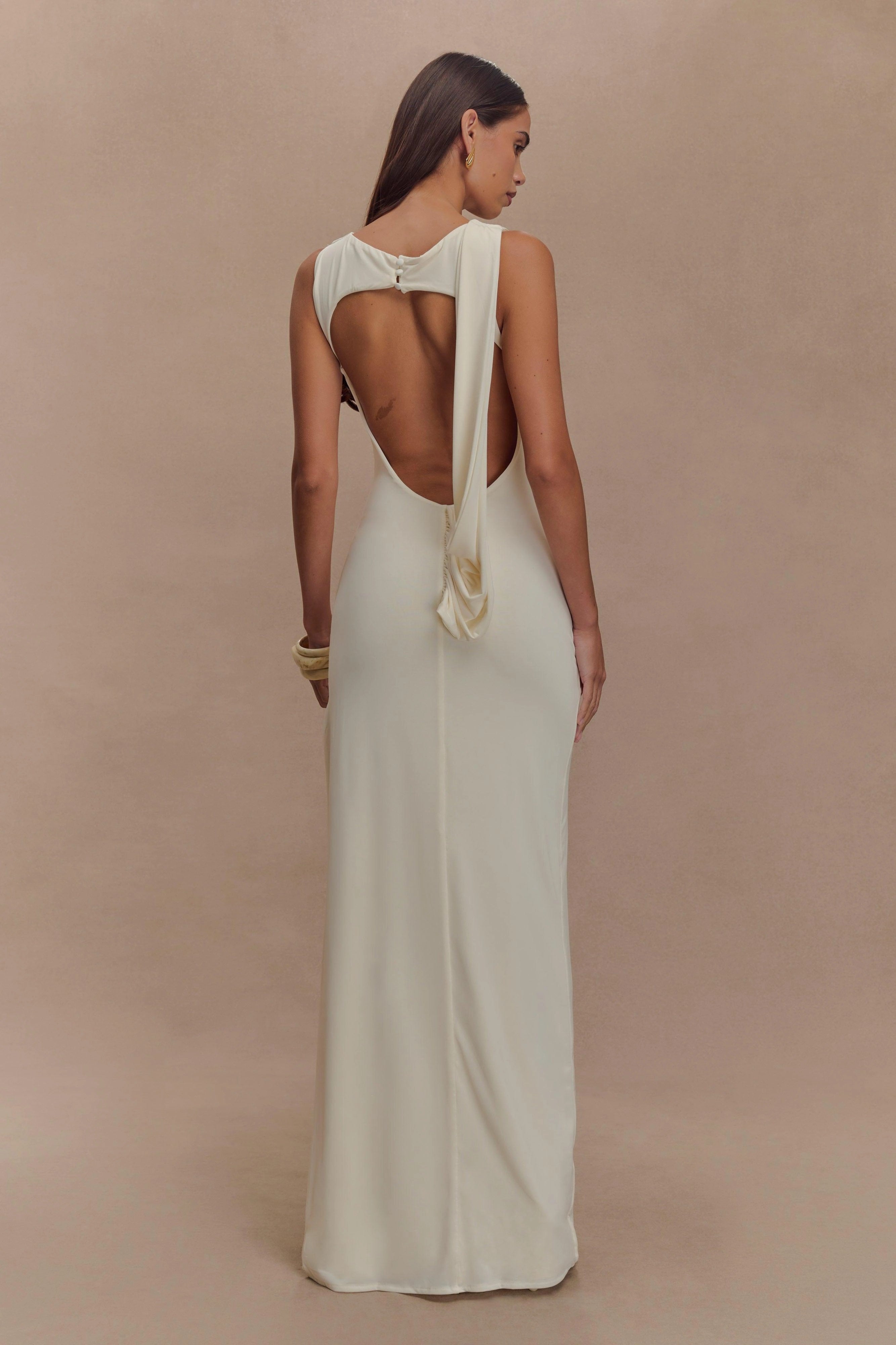 SOLID GATHERING SPLIT MAXI DRESS